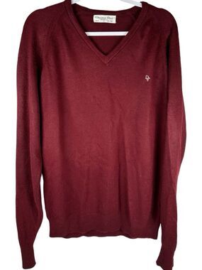 Christian Dior Monsieur Vintage 80s Men’s Maroon Red V-Neck Sweater Size Large